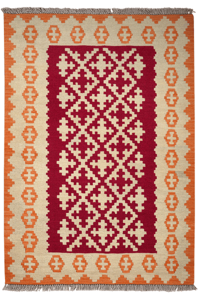 Kelim Gashgai — Handmade, 105x151 cm, Red, 100% Virgin Wool | Main view