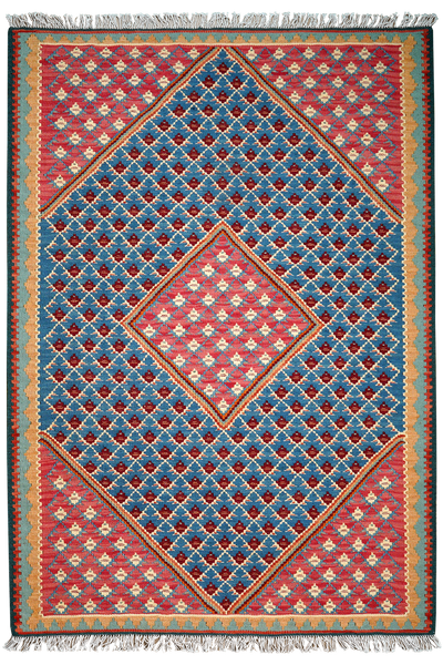 Kelim Senneh — Handmade, 105x150 cm, Blue, 100% Virgin Wool | Main view