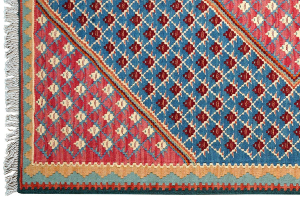 Kelim Senneh — Handmade, 105x150 cm, Blue, 100% Virgin Wool | View 3