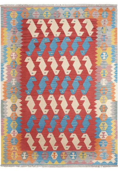 Kelim Gashgai — Handmade, 174x236 cm, Red, 100% Virgin Wool | Main view
