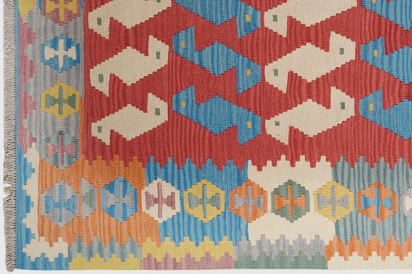Kelim Gashgai — Handmade, 174x236 cm, Red, 100% Virgin Wool | View 3