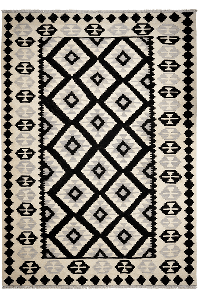 Kelim Gashgai — Handmade, 172x243 cm, Black, 100% Virgin Wool | Main view