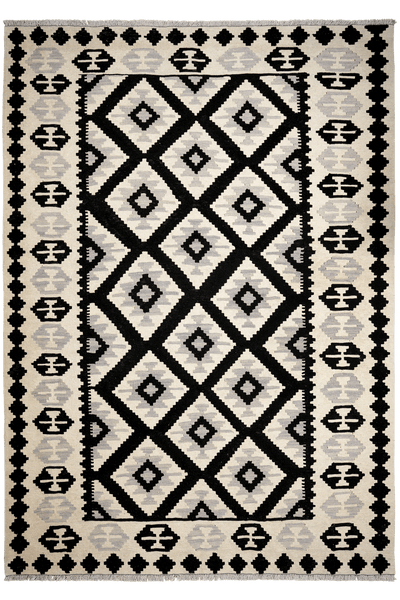 Kelim Gashgai — Handmade, 172x243 cm, Black, 100% Virgin Wool | Main view