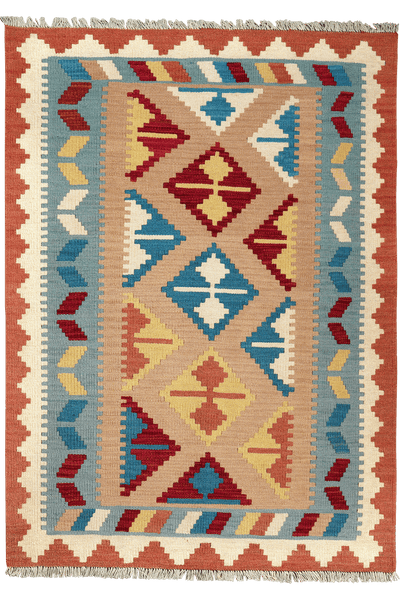 Kelim Gashgai — Handmade, 104x147 cm, Beige, 100% Virgin Wool | Main view
