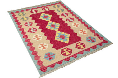 Kelim Gashgai — Handmade, 109x164 cm, Red, 100% Virgin Wool | View 4