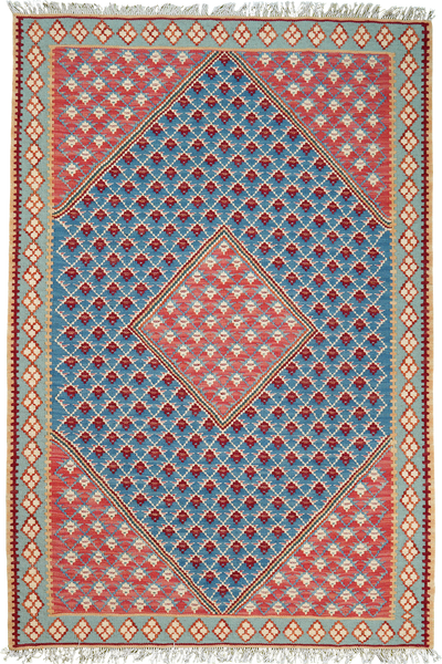 Kelim Senneh — Handmade, 107x160 cm, Blue, 100% Virgin Wool | Main view