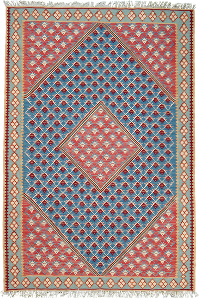 Kelim Senneh — Handmade, 107x160 cm, Blue, 100% Virgin Wool | Main view