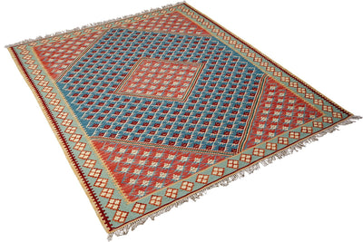 Kelim Senneh — Handmade, 107x160 cm, Blue, 100% Virgin Wool | View 4