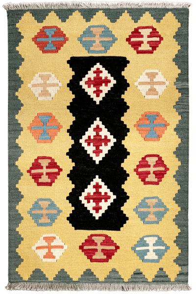 Kelim Gashgai — Handmade, 81x127 cm, Black, 100% Virgin Wool | Main view