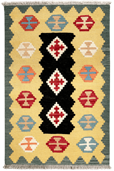 Kelim Gashgai — Handmade, 81x127 cm, Black, 100% Virgin Wool | Main view