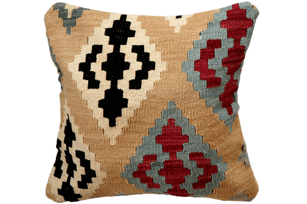 Kelim Kissen — Handmade, 50x50 cm, Multicolor, 100% Virgin Wool | Main view