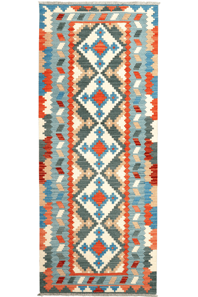 Kelim Gashgai — Handmade, 80x197 cm, Beige, 100% Virgin Wool | Main view