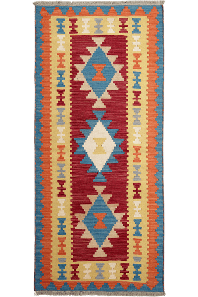 Kelim Gashgai — Handmade, 87x192 cm, Red, 100% Virgin Wool | Main view
