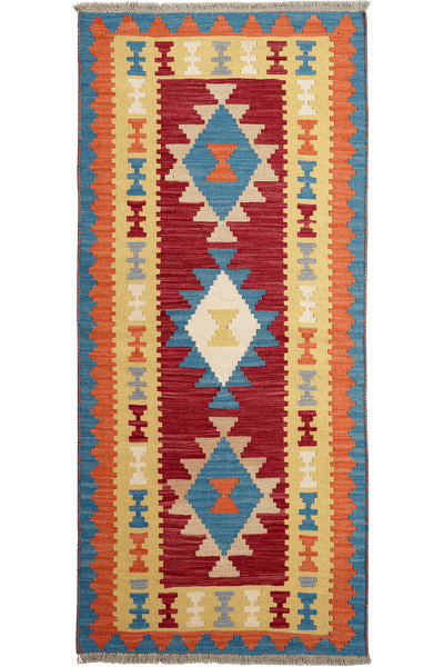Kelim Gashgai — Handmade, 87x192 cm, Red, 100% Virgin Wool | Main view