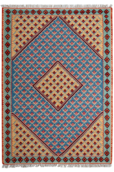 Kelim Senneh — Handmade, 108x151 cm, Blue, 100% Virgin Wool | Main view