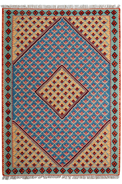 Kelim Senneh — Handmade, 108x151 cm, Blue, 100% Virgin Wool | Main view