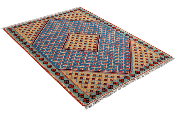 Kelim Senneh — Handmade, 108x151 cm, Blue, 100% Virgin Wool | View 4