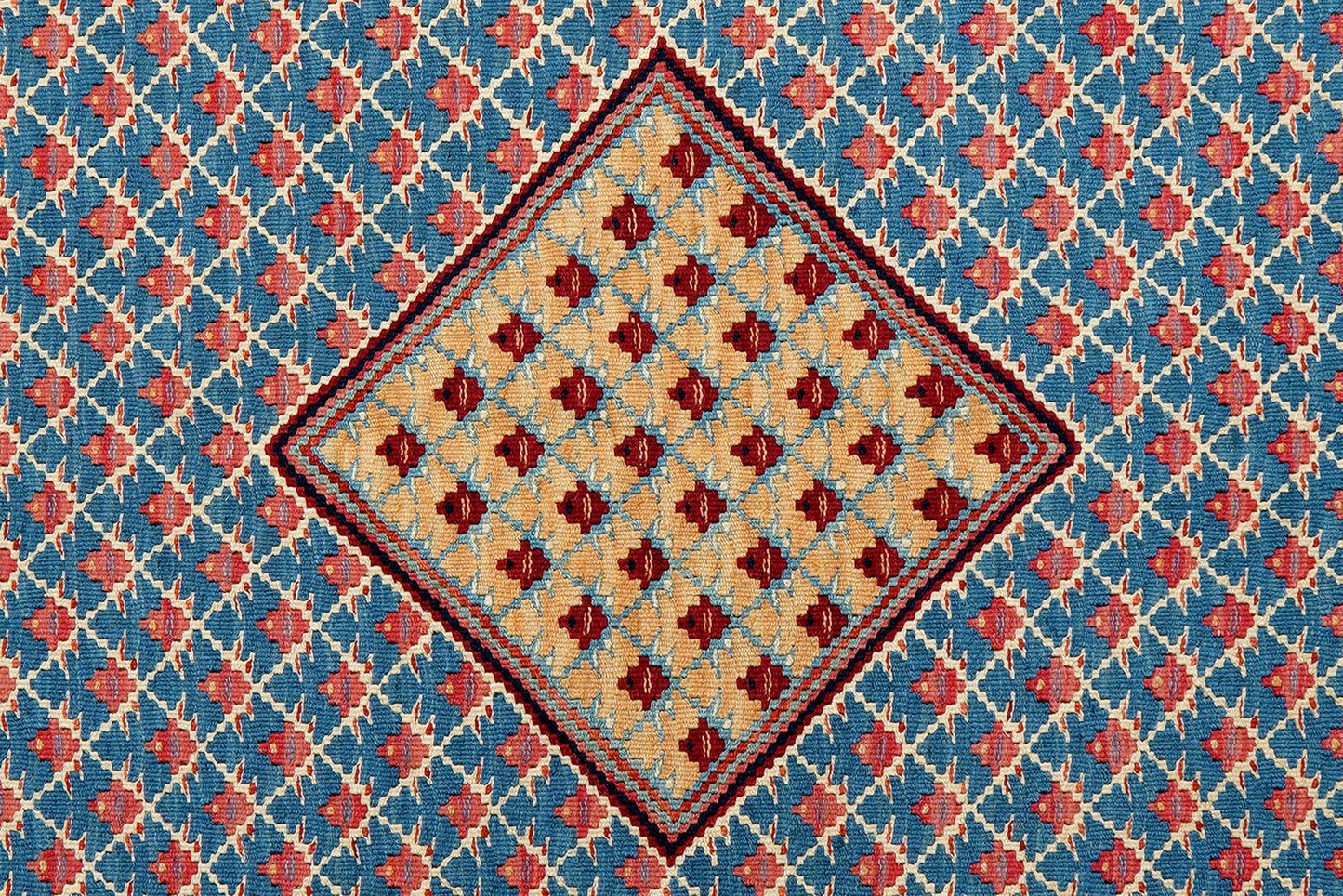 Kelim Senneh — Handmade, 108x151 cm, Blue, 100% Virgin Wool | View 5