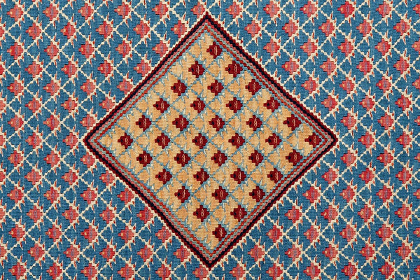 Kelim Senneh — Handmade, 108x151 cm, Blue, 100% Virgin Wool | View 5