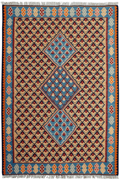 Kelim Senneh — Handmade, 104x151 cm, Beige, 100% Virgin Wool | Main view