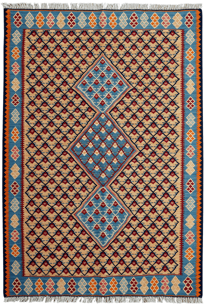 Kelim Senneh — Handmade, 104x151 cm, Beige, 100% Virgin Wool | Main view