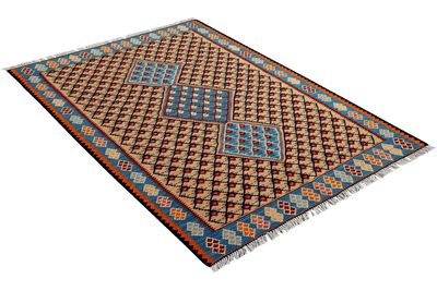 Kelim Senneh — Handmade, 104x151 cm, Beige, 100% Virgin Wool | View 4