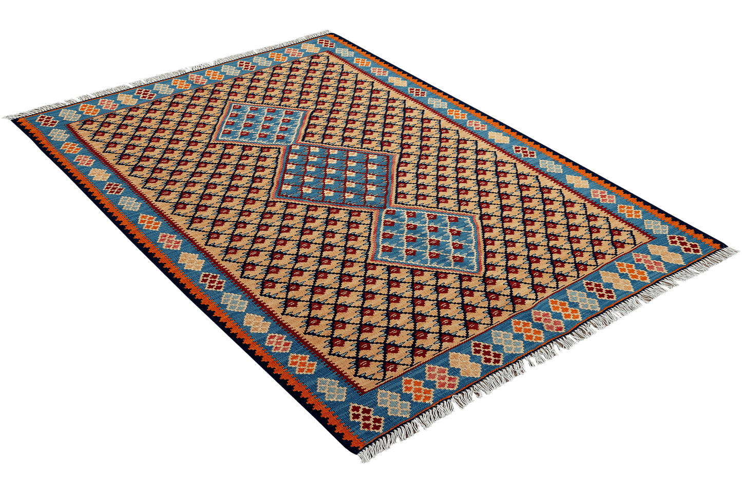 Kelim Senneh — Handmade, 104x151 cm, Beige, 100% Virgin Wool | View 4