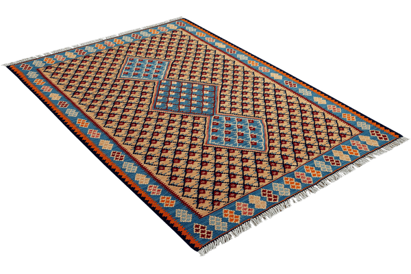 Kelim Senneh — Handmade, 104x151 cm, Beige, 100% Virgin Wool | View 4