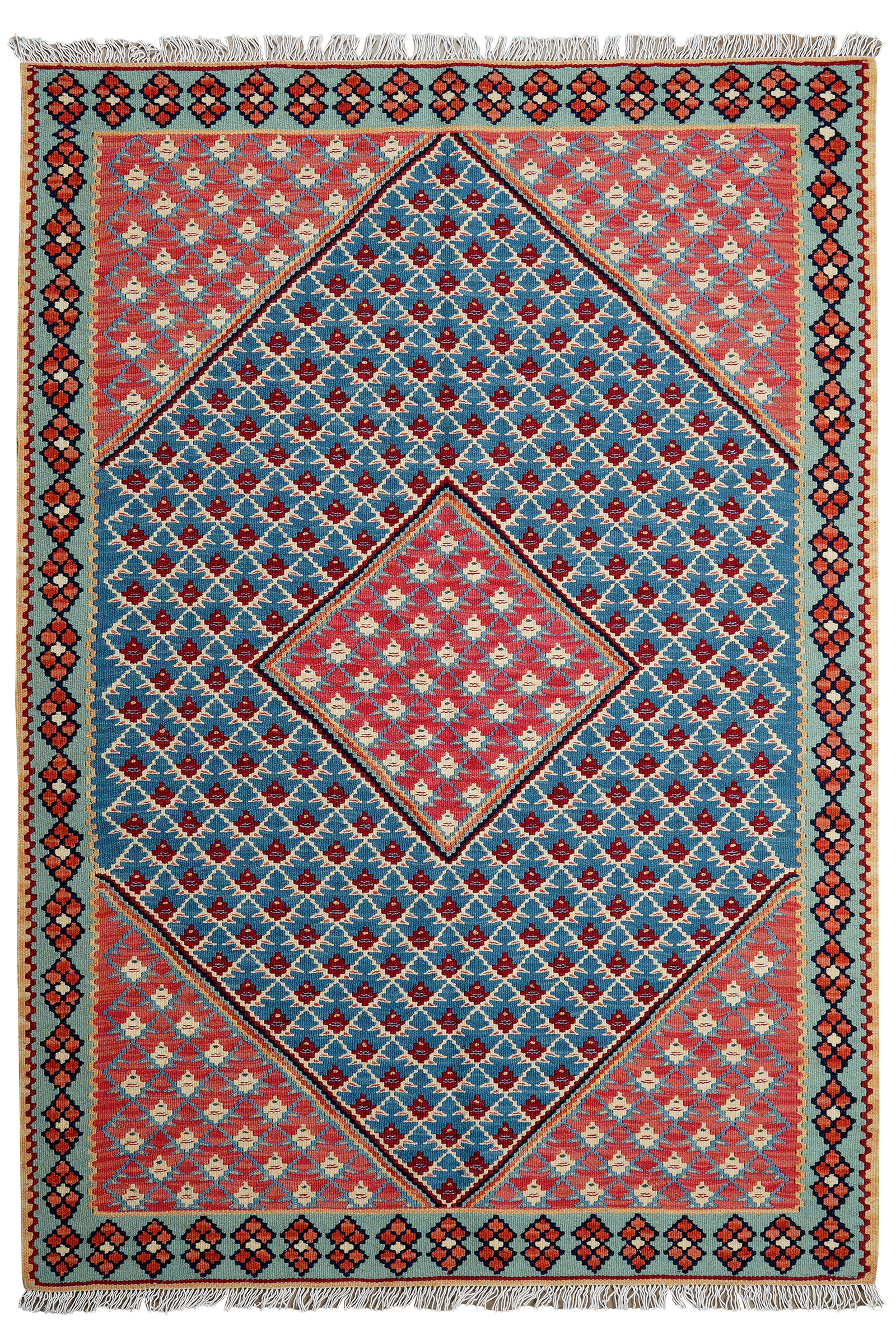 Kelim Senneh — Handmade, 107x156 cm, Blue, 100% Virgin Wool | Main view