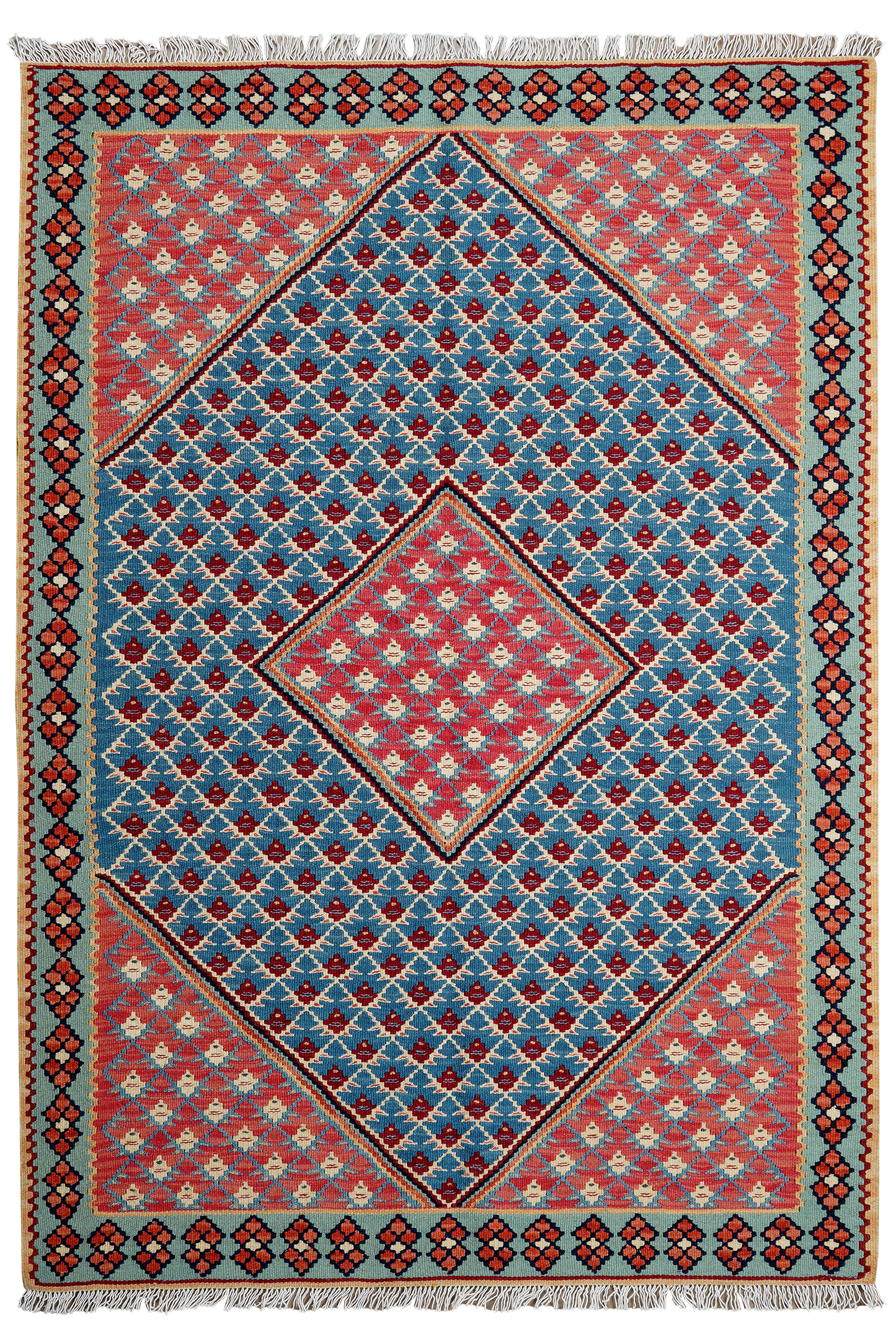 Kelim Senneh — Handmade, 107x156 cm, Blue, 100% Virgin Wool | Main view