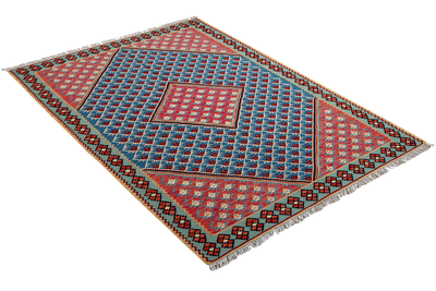 Kelim Senneh — Handmade, 107x156 cm, Blue, 100% Virgin Wool | View 4