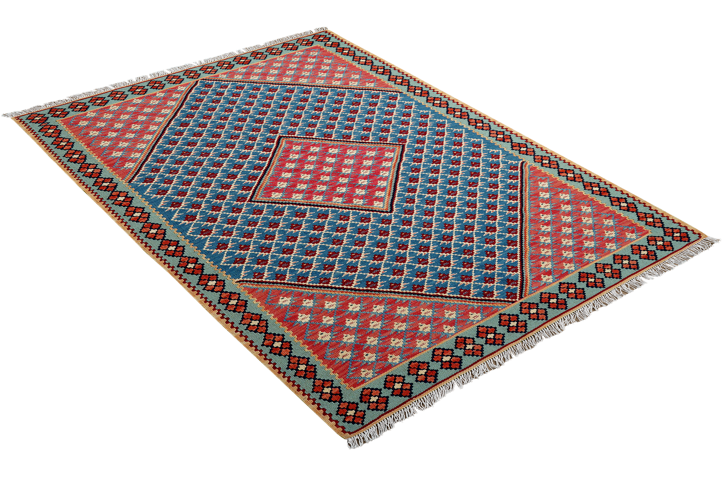Kelim Senneh — Handmade, 107x156 cm, Blue, 100% Virgin Wool | View 4