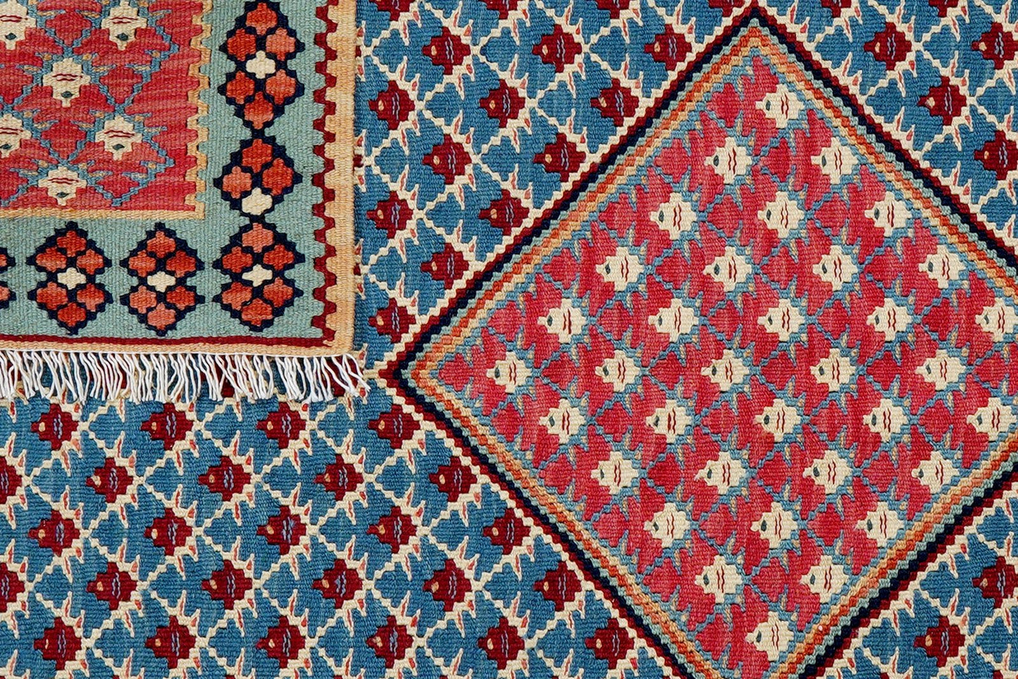 Kelim Senneh — Handmade, 107x156 cm, Blue, 100% Virgin Wool | View 6