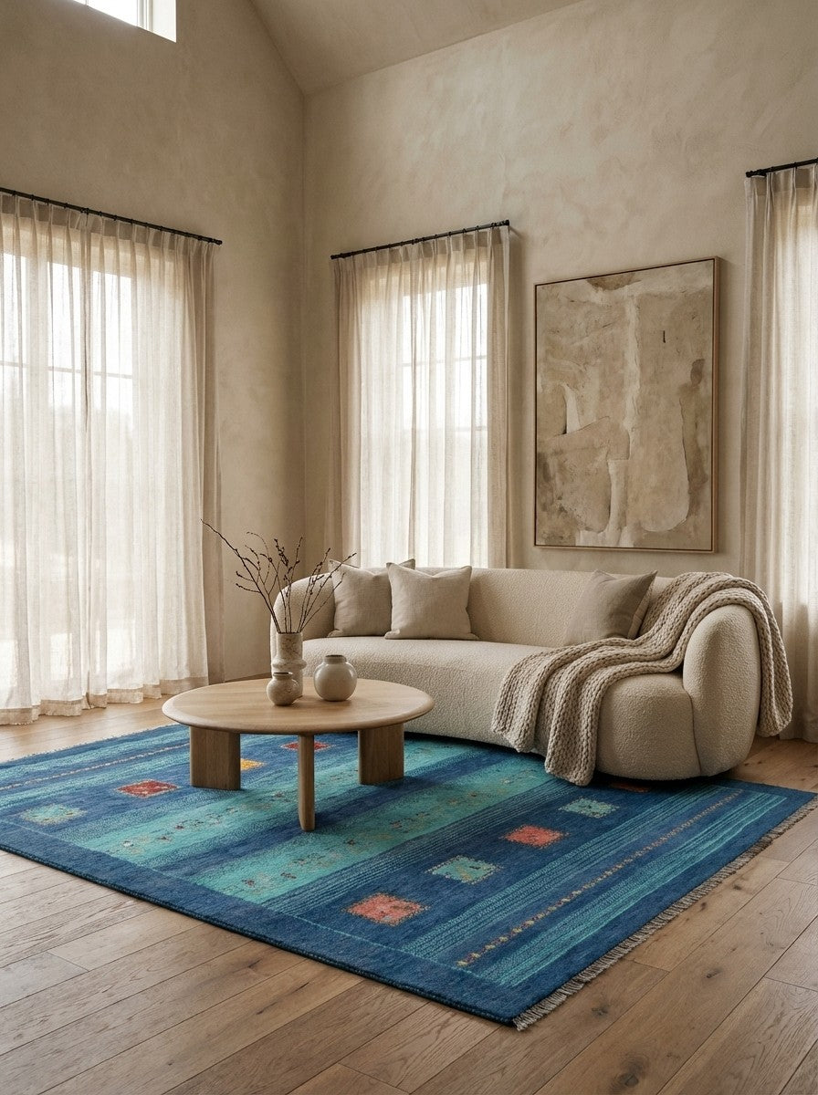 Gabbeh Sonnat · Handgeknüpft – Bunt, 193x154 cm, 100% Schurwolle | Detailansicht
