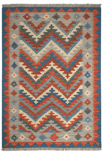 Kelim Gashgai — Handmade, 103x145 cm, Blue, 100% Virgin Wool | Main view