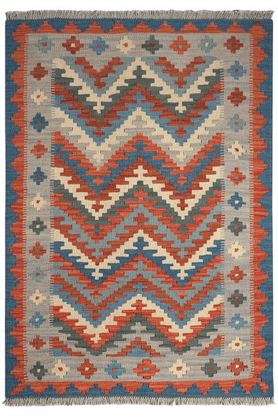 Kelim Gashgai — Handmade, 103x145 cm, Blue, 100% Virgin Wool | Main view