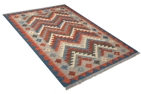 Kelim Gashgai — Handmade, 103x145 cm, Blue, 100% Virgin Wool | View 4