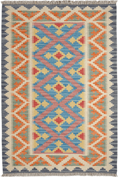 Kelim Gashgai — Handmade, 102x147 cm, Blue, 100% Virgin Wool | Main view