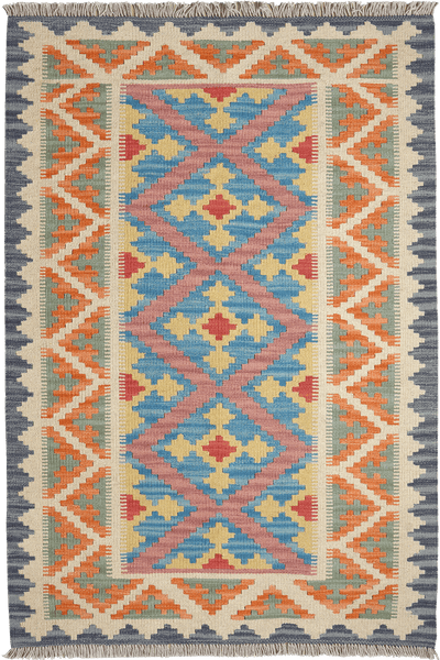 Kelim Gashgai — Handmade, 102x147 cm, Blue, 100% Virgin Wool | Main view