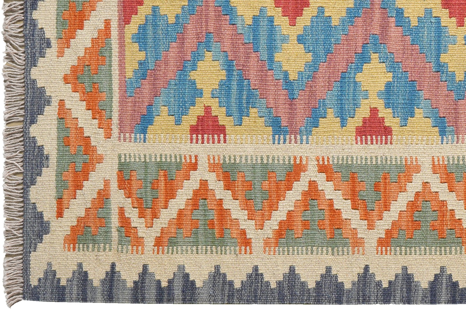 Kelim Gashgai — Handmade, 102x147 cm, Blue, 100% Virgin Wool | View 3