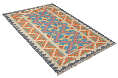 Kelim Gashgai — Handmade, 102x147 cm, Blue, 100% Virgin Wool | View 4