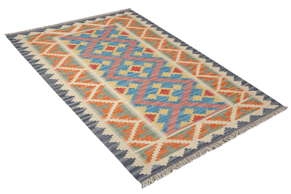 Kelim Gashgai — Handmade, 102x147 cm, Blue, 100% Virgin Wool | View 4