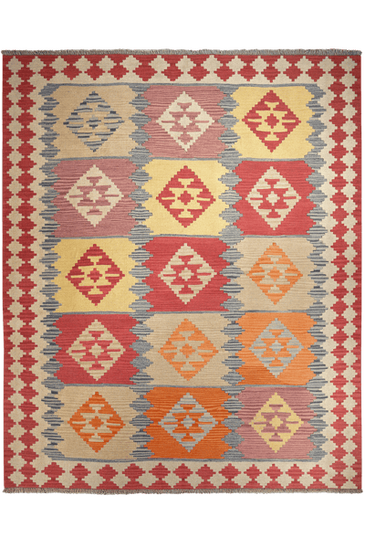 Kelim Gashgai — Handmade, 197x240 cm, Blue, 100% Virgin Wool | Main view