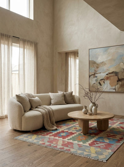 Kelim Gashgai — Handmade, 170x238 cm, Beige, 100% Virgin Wool | Detail view