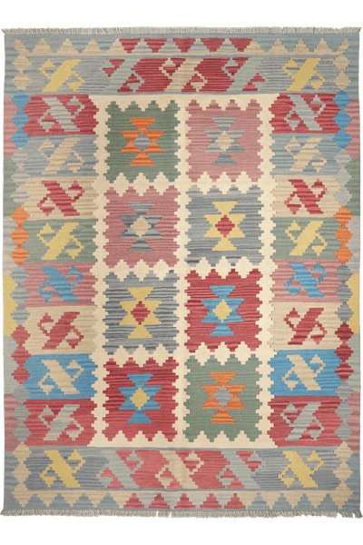 Kelim Gashgai — Handmade, 170x238 cm, Beige, 100% Virgin Wool | Main view