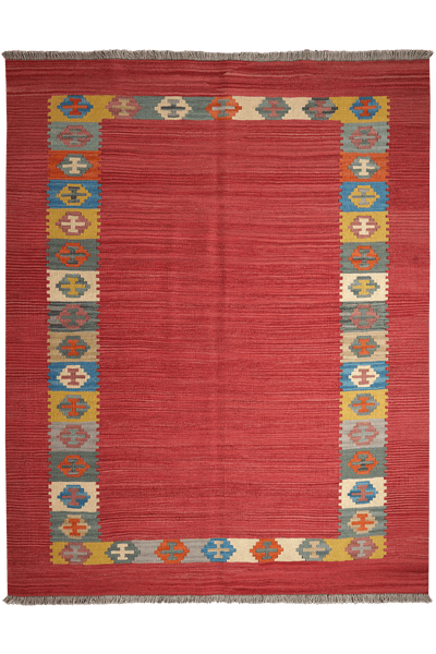 Kelim Gashgai — Handmade, 160x201 cm, Red, 100% Virgin Wool | Main view