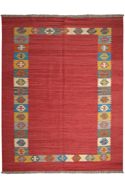 Kelim Gashgai — Handmade, 160x201 cm, Red, 100% Virgin Wool | Main view
