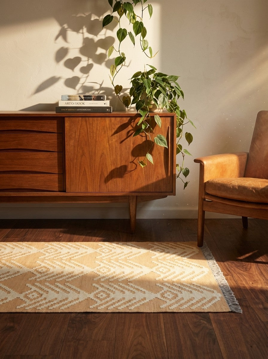 Kelim Gashgai · Handgewebt – Beige, 149x102 cm, 100% Schurwolle | Rückseite