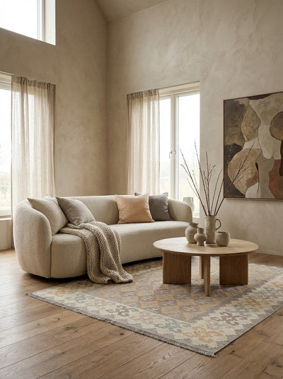 Kelim Gashgai · Handgewebt – Grau, 235x178 cm, 100% Schurwolle | Detailansicht