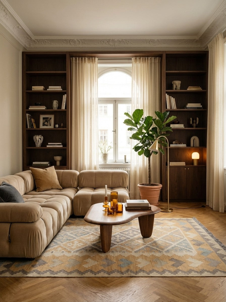 Kelim Gashgai · Handgewebt – Beige, 176x124 cm, 100% Schurwolle | Rückseite